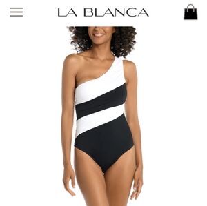 NWT La Blanca Island Goddess Shirred One Shoulder Suit